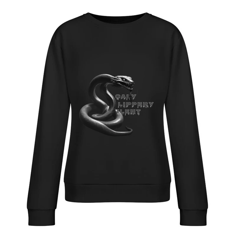 Dark Monochrome Snake with Dripping Text Design Female Pullover Sweatshirt