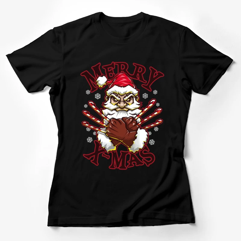 Muscle Santa: Merry X-Mas with Attitude Female T-Shirt