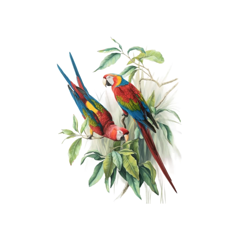 Vibrant Macaws: Tropical Wildlife Illustration Tapestry