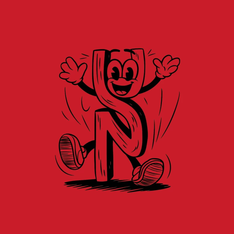 Retro Black and White Dollar Sign Cartoon Character Jumping Joyfully Male Pullover Hoodie