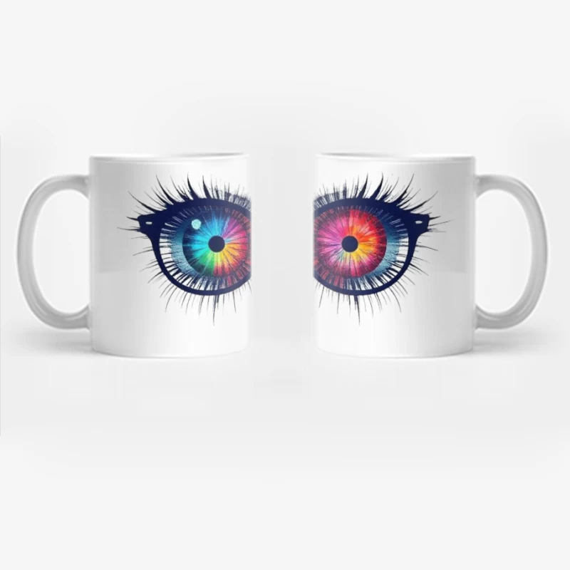 Psychedelic Rainbow Eyes Behind Glasses Coffee Mug