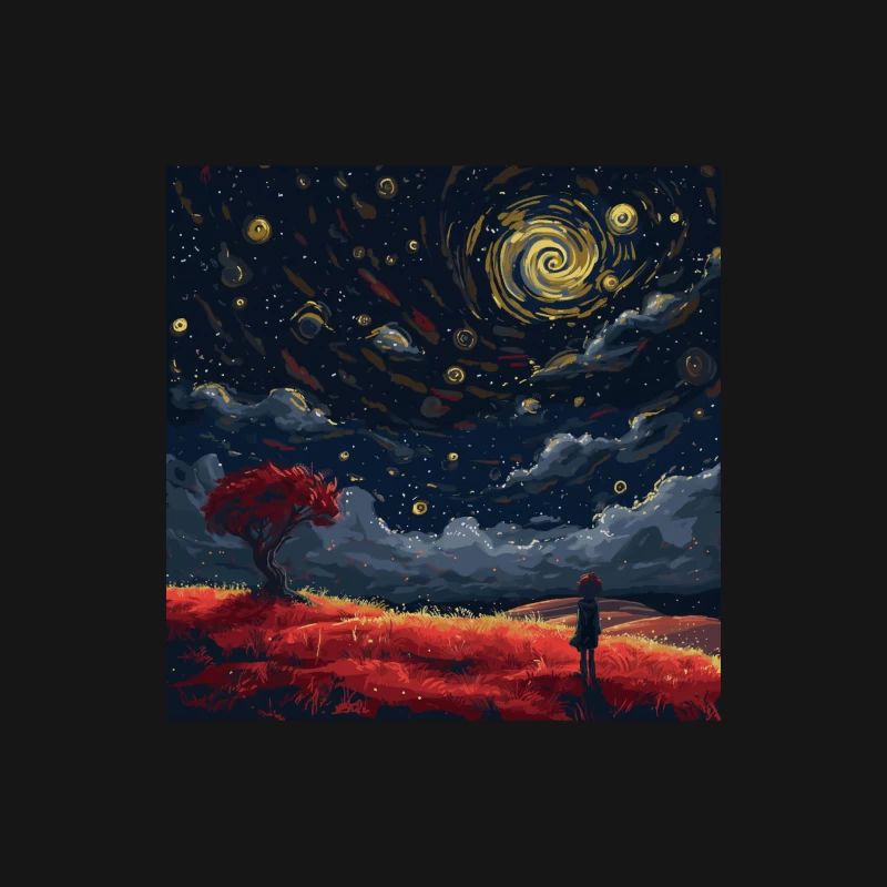 Starry Night Little Prince Painting - Colorful Van Gogh Style Little Prince Art Male Long Sleeve T-Shirt