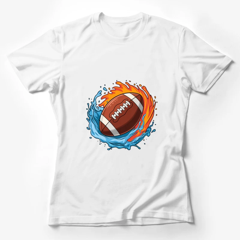 Dynamic American Football with Fire and Water Elements Female T-Shirt