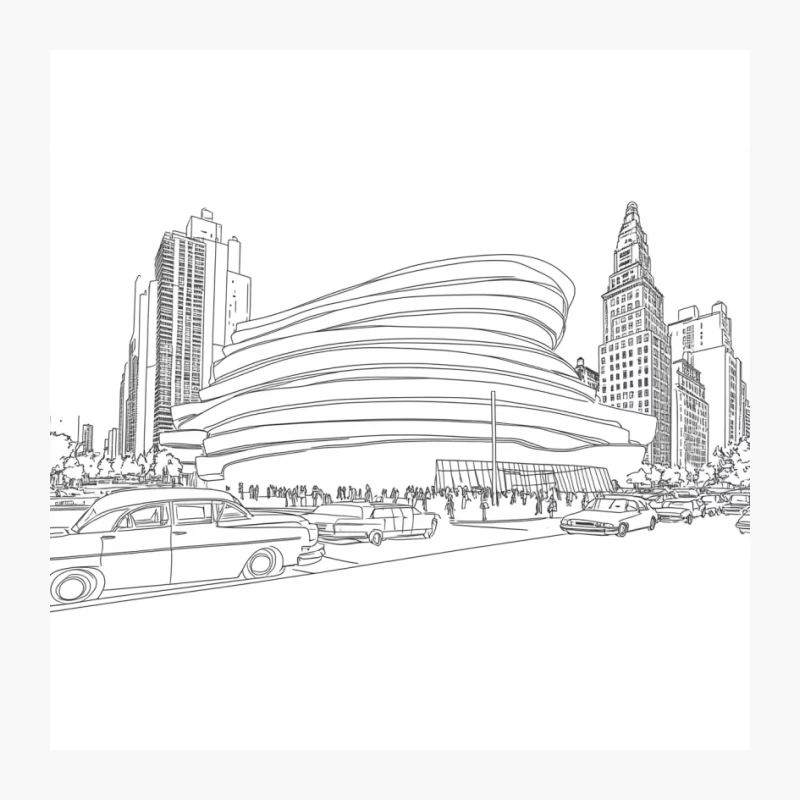 Vintage Sketch of Guggenheim Museum in New York City Skyline Pin