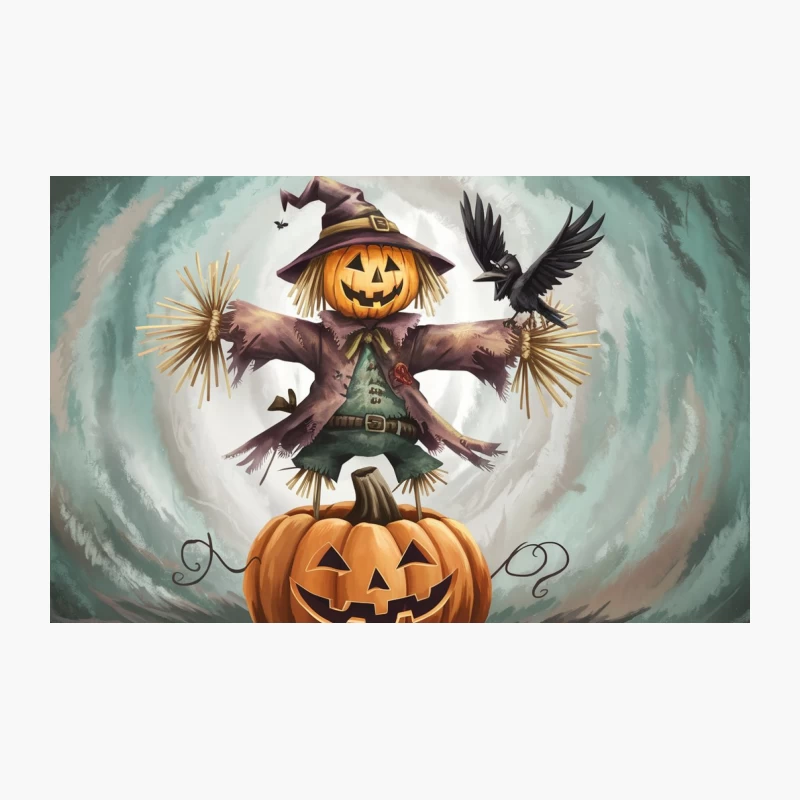 Spooky Halloween Scarecrow with Pumpkin and Crow Travel Mug