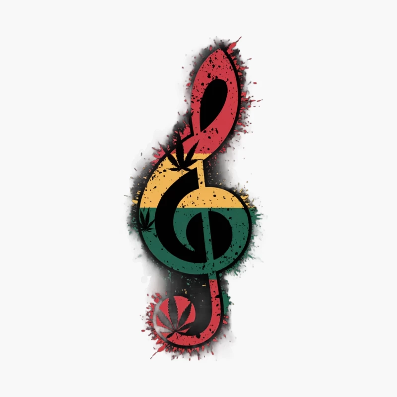 Reggae-Inspired Musical Treble Clef with Cannabis Motif Cotton Tote Bag