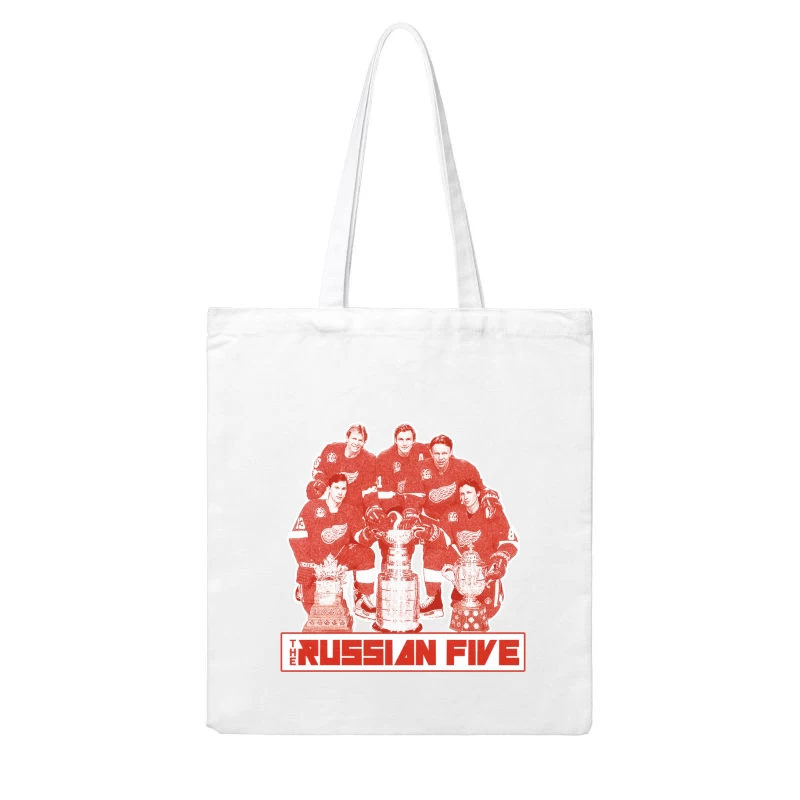 The Russian Five: Legendary Detroit Red Wings Hockey Unit with Championship Trophies Cotton Tote Bag