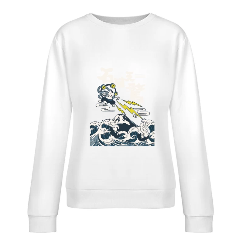 Elektrische Katze und Wellenkunst Damen Pullover Sweatshirt