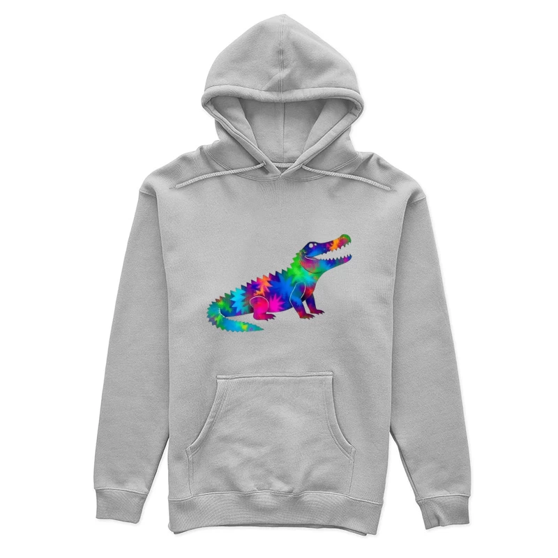 Rainbow Tie-Dye Dinosaur Digital Art Female Pullover Hoodie