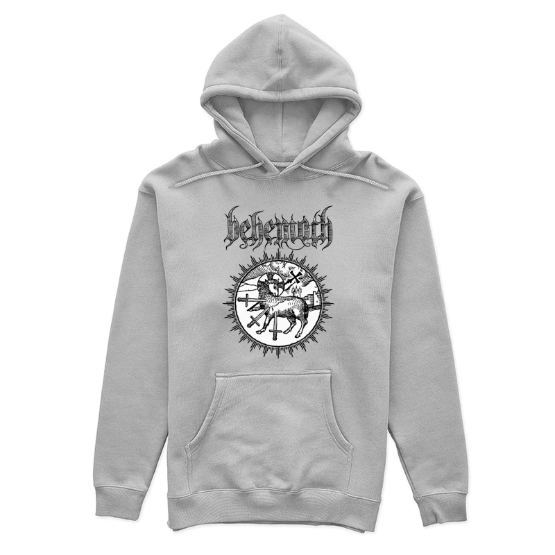 Occult Black Metal Logo with Medieval Lamb and Swords Female Pullover Hoodie