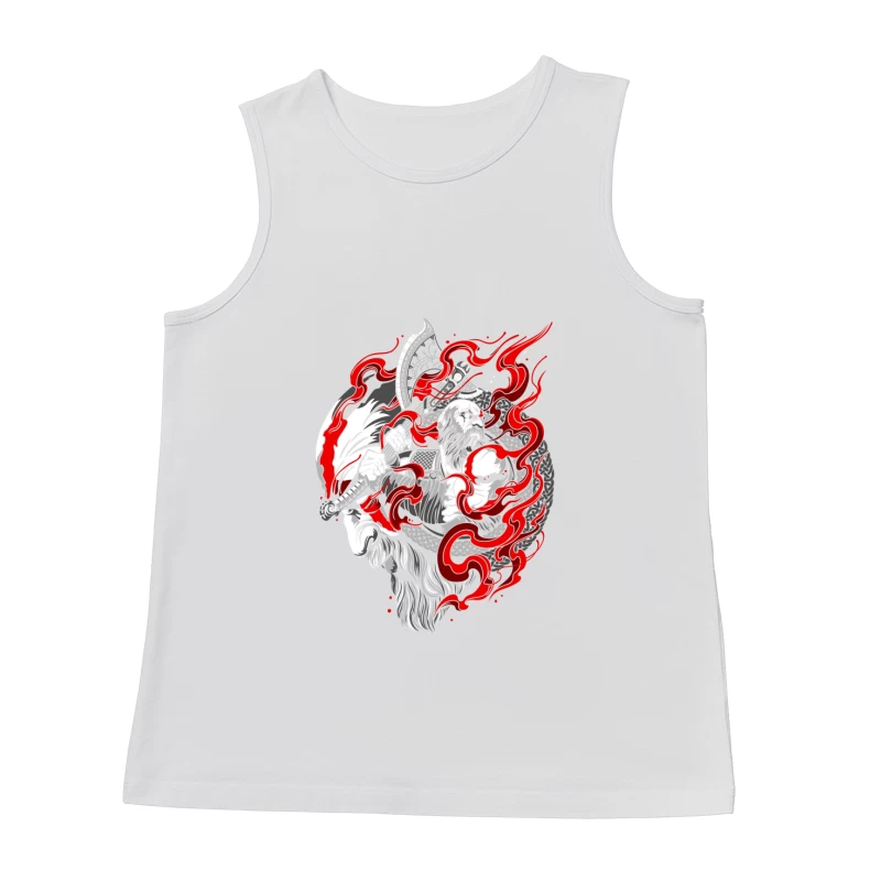 Fierce Warrior with Axe and Flames Male Tank Top