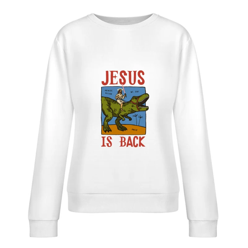 Jesus auf einem Dinosaurier mit Lichtschwert Damen Pullover Sweatshirt
