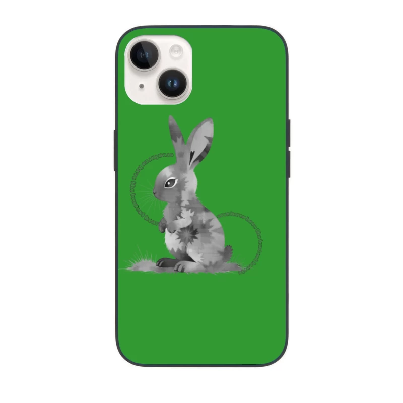 Grayscale Digital Art Illustration of a Sitting Rabbit iPhone Case