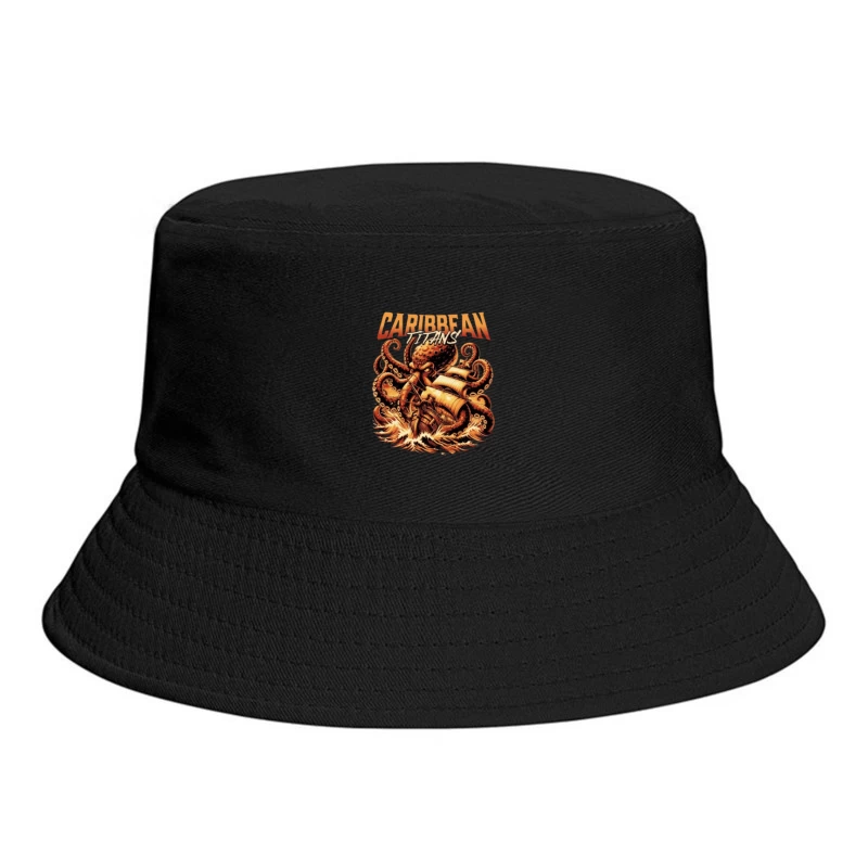 Giant Caribbean Octopus Attacking Sailing Ship Illustration Bucket Hat