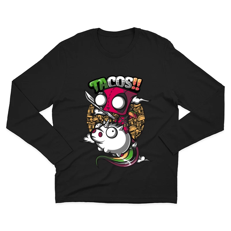 Colorful Cartoon of Tacos with a Unicorn and Knife-wielding Character Male Long Sleeve T-Shirt