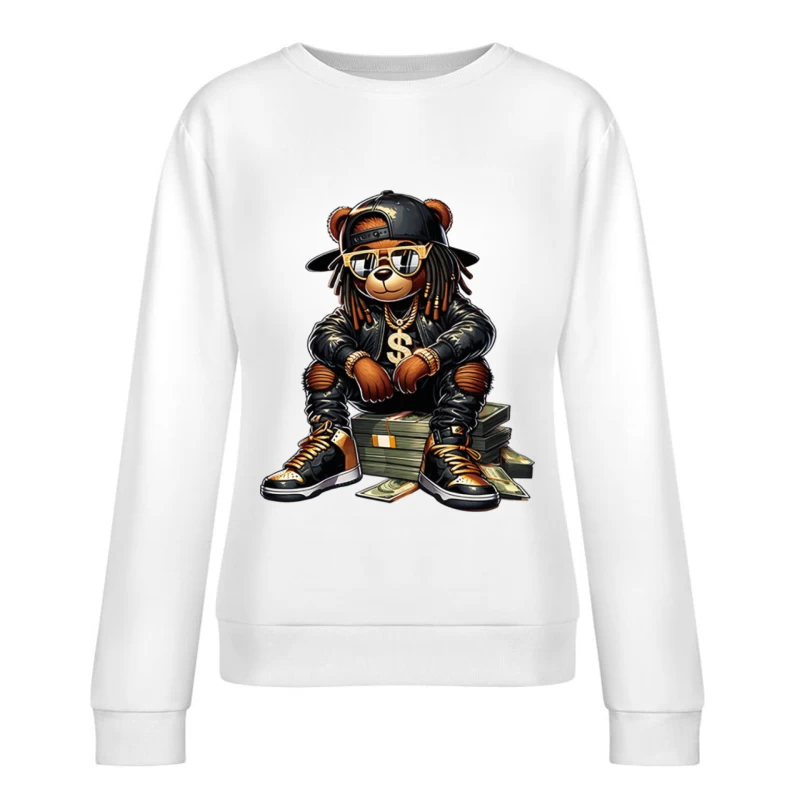 Hip-Hop-Bär mit Sonnenbrille und Geld Damen Pullover Sweatshirt