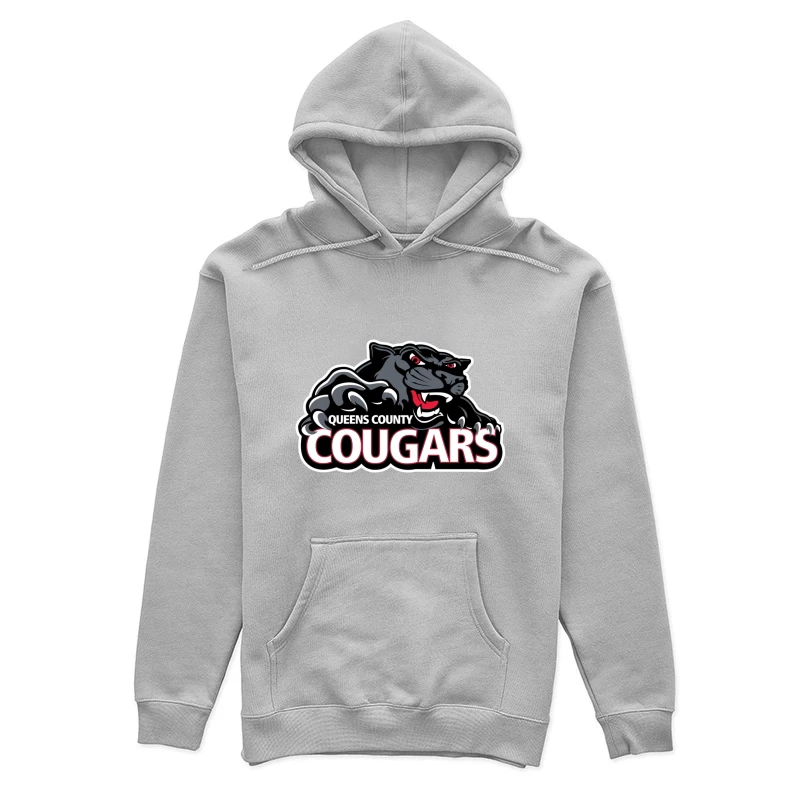 Queens County Cougars Sports Team Logo with Black Cougar Mascot Female Pullover Hoodie