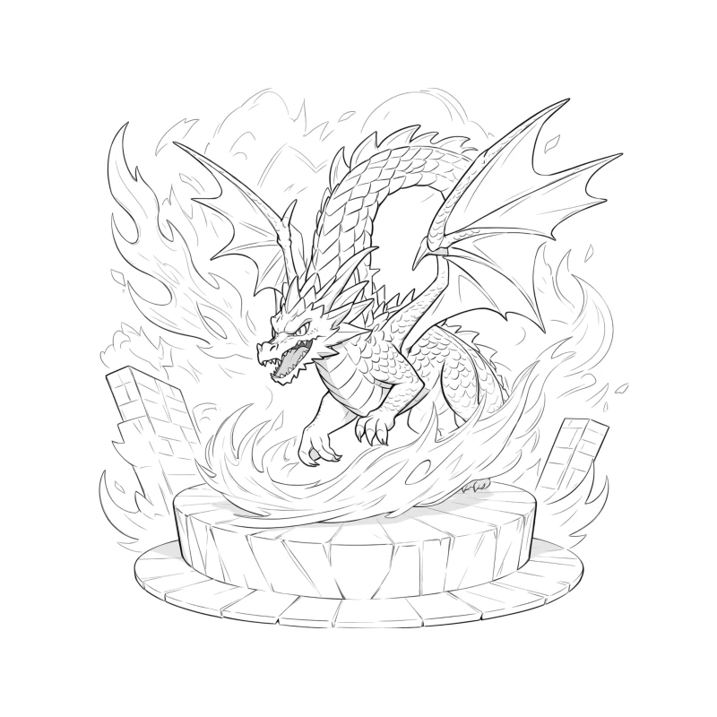 Mighty Dragon Ascending Amidst Flames Tapestry