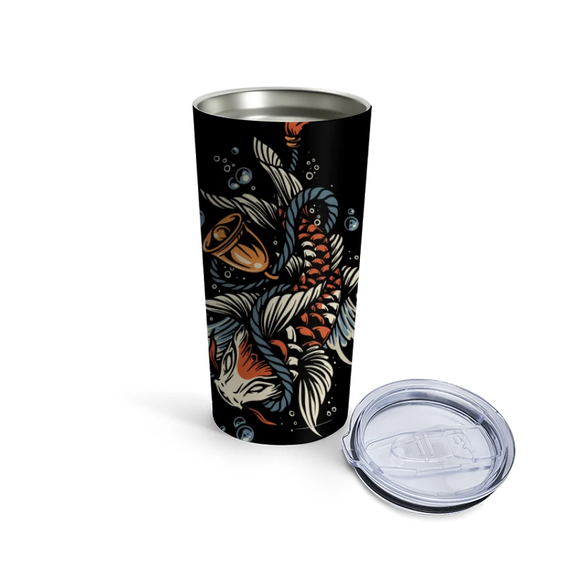 Koi Fish Tattoo Illustration with Bubbles Travel Mug