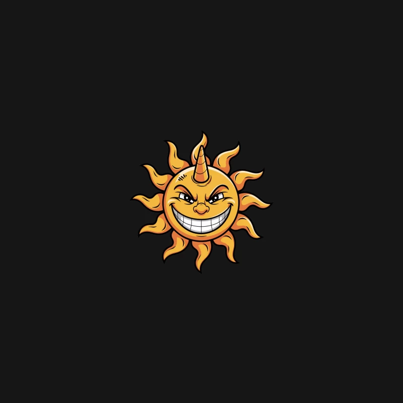 Mischievous Cartoon Sun with Devilish Grin Desk Mat
