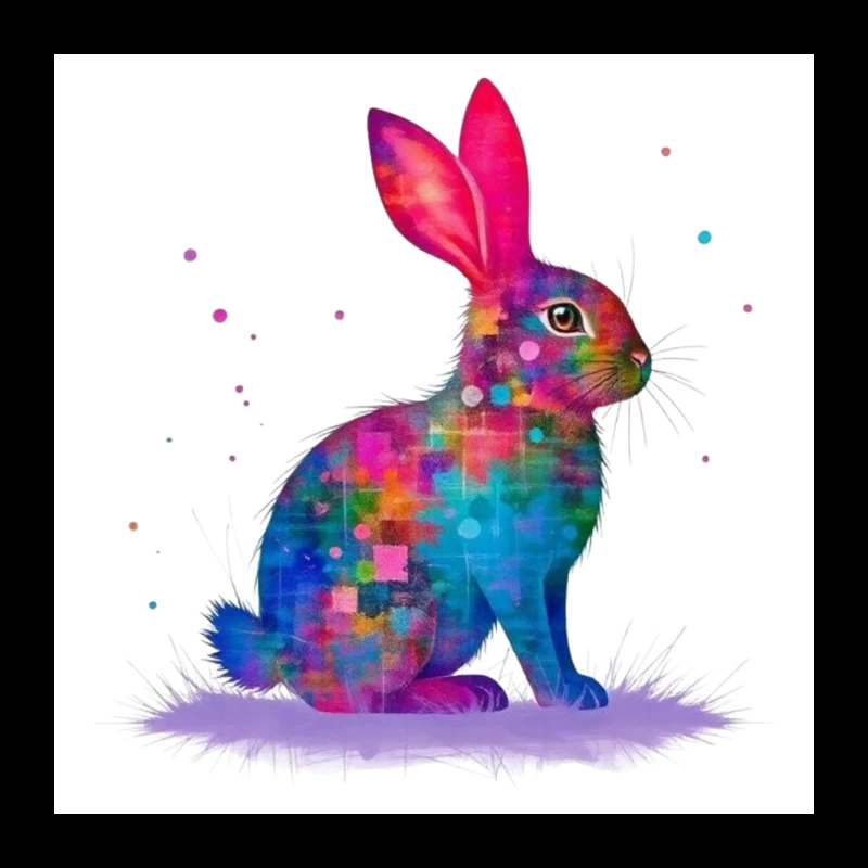 Vibrant Watercolor Geometric Rabbit Art Pin