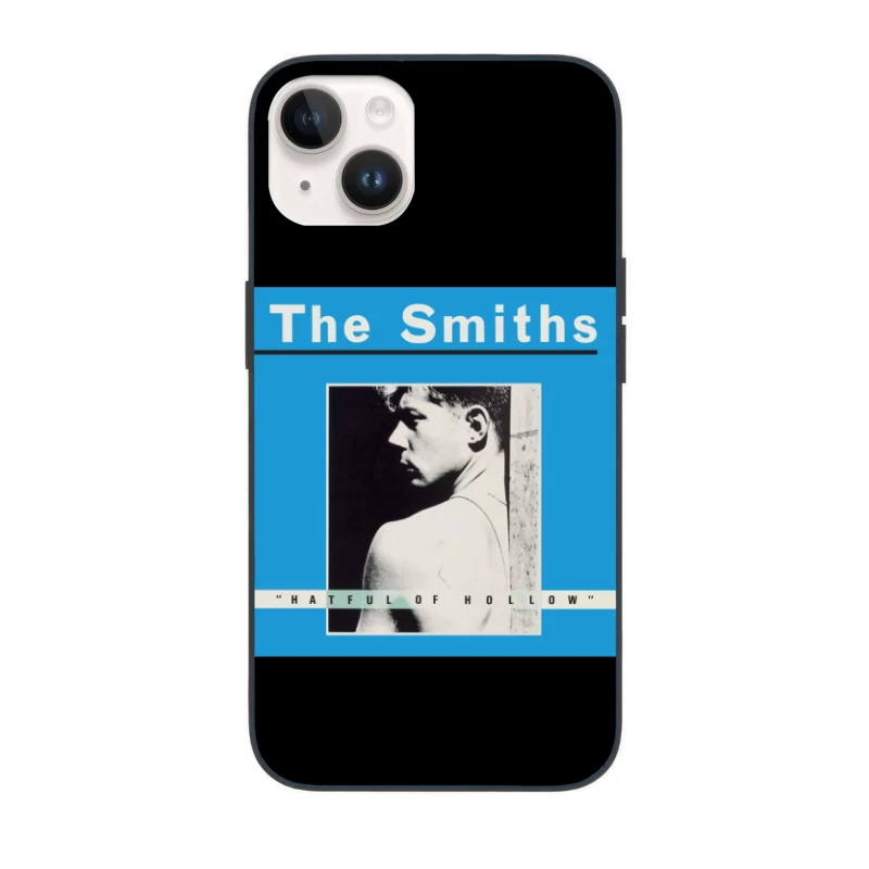 The Smiths "Hatful of Hollow" Album Cover with Black and White Portrait on Blue Background iPhone Case