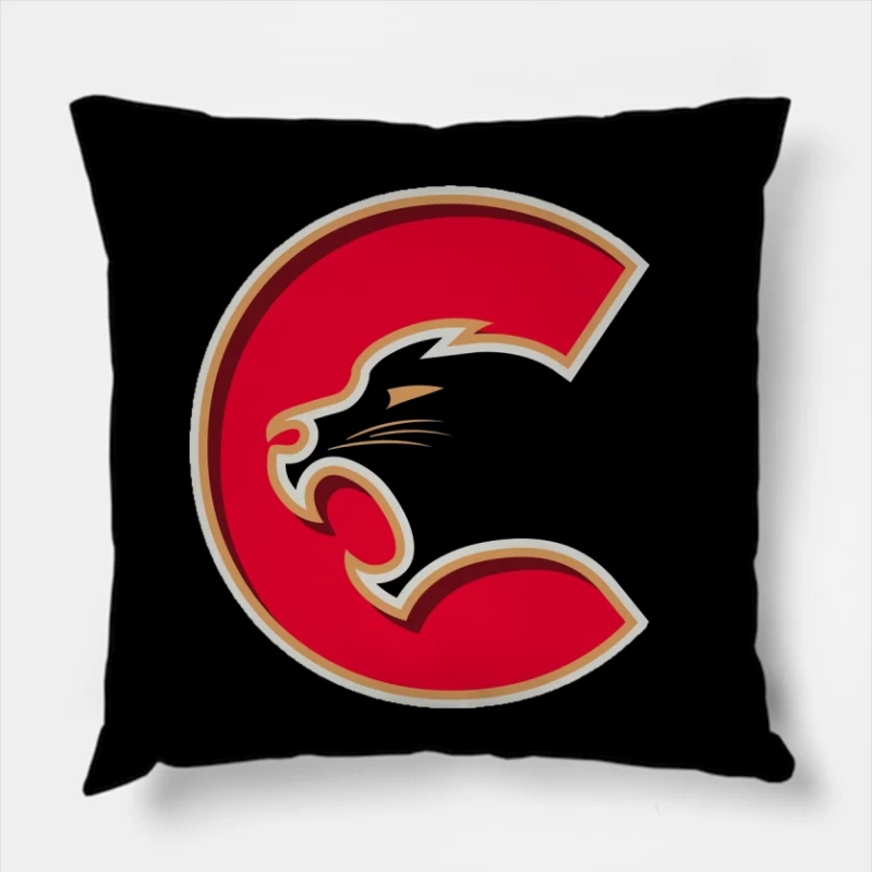 Red Cougar Letter C Sports Logo Design Throw Pillow