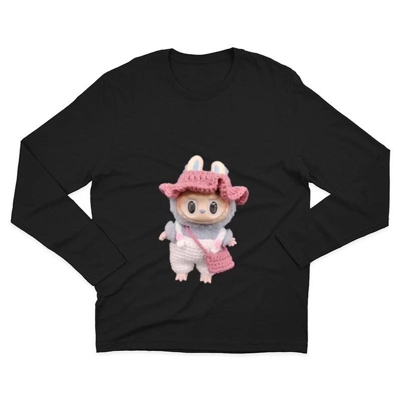 Niedliche Puppe im Hasenkostüm mit gestrickter Mütze Herren Langarm T-Shirt