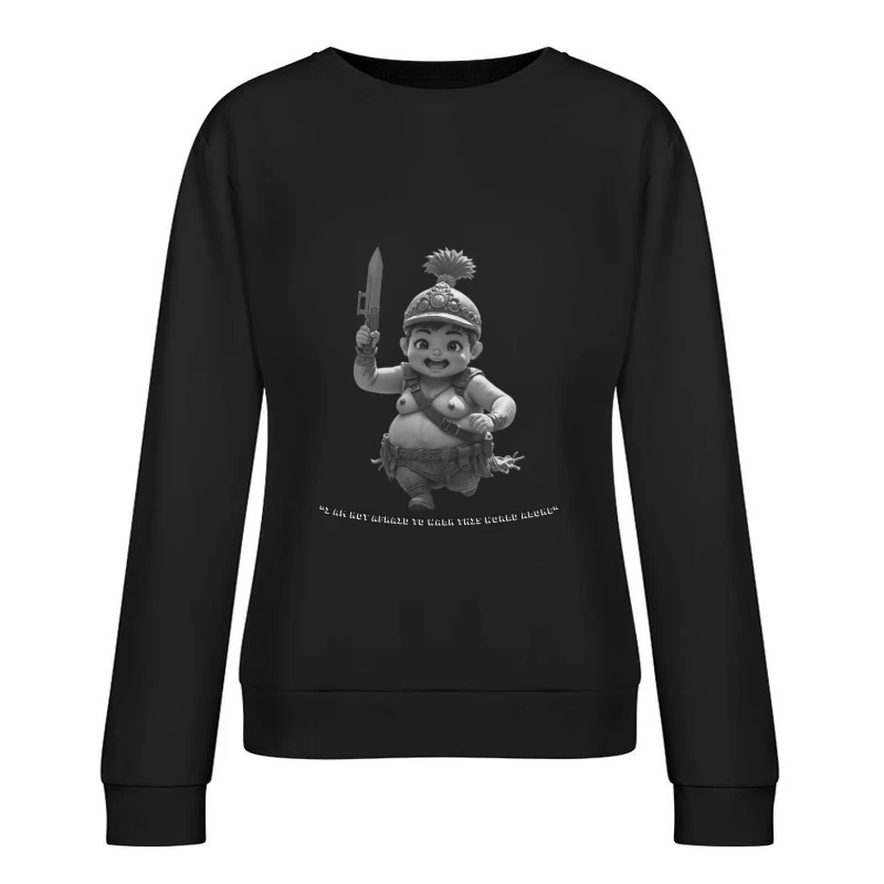 Adorable Chubby Warrior Character with Crown and Sword Female Pullover Sweatshirt