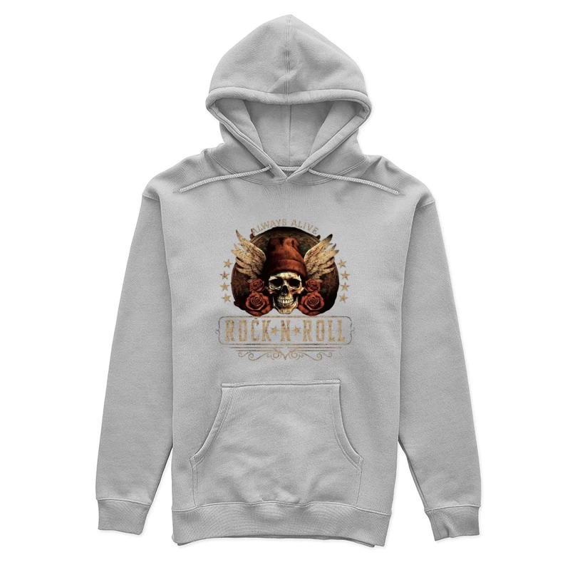 Rock and Roll Skull with Wings and Roses Female Pullover Hoodie