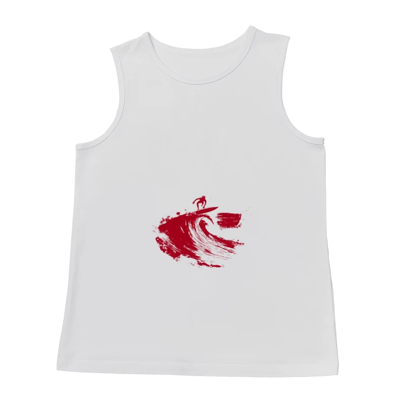 Red Minimalist Surfer Riding Ocean Wave Male Tank Top