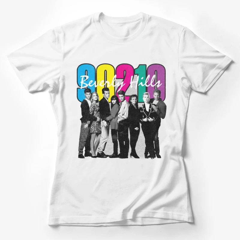 Beverly Hills 90210 Retro TV Show Cast Photo with Colorful Logo Female T-Shirt