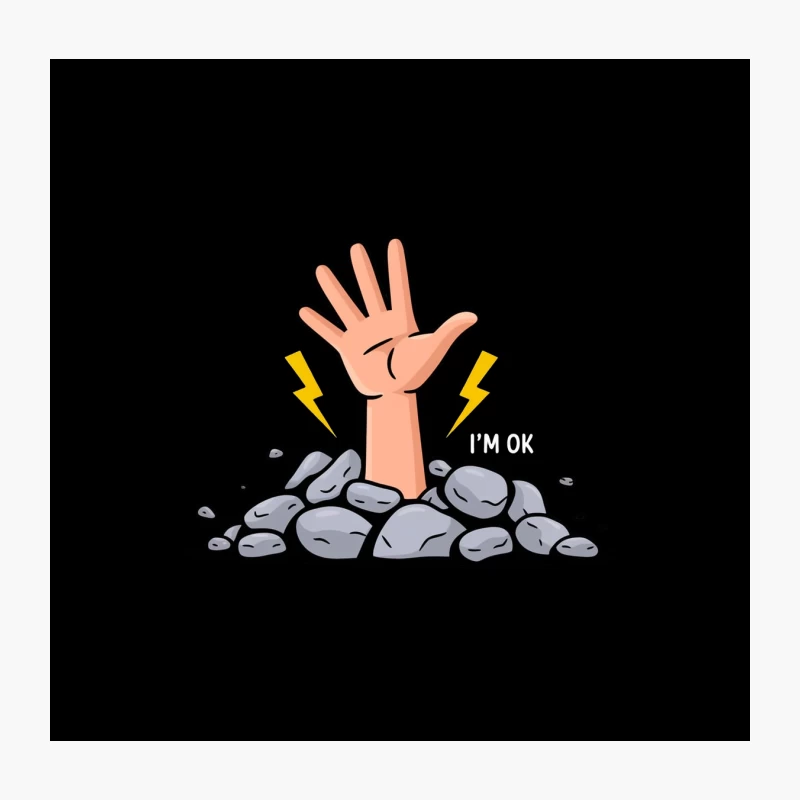 Cartoon Hand Struggling to Emerge from Rocks with Lightning Throw Pillow