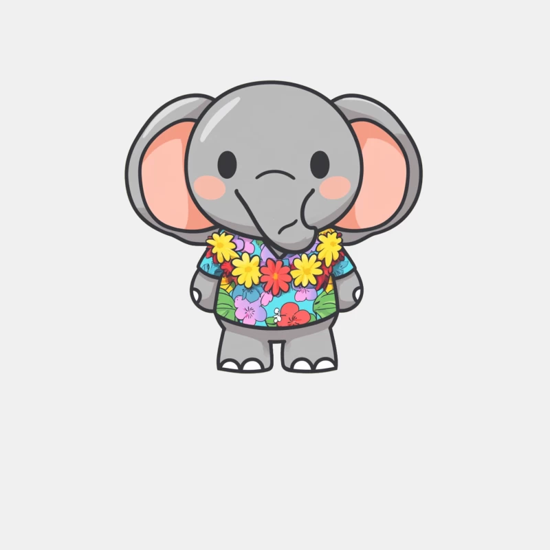 Cute Cartoon Elephant in Colorful Hawaiian Floral Shirt Male Tank Top