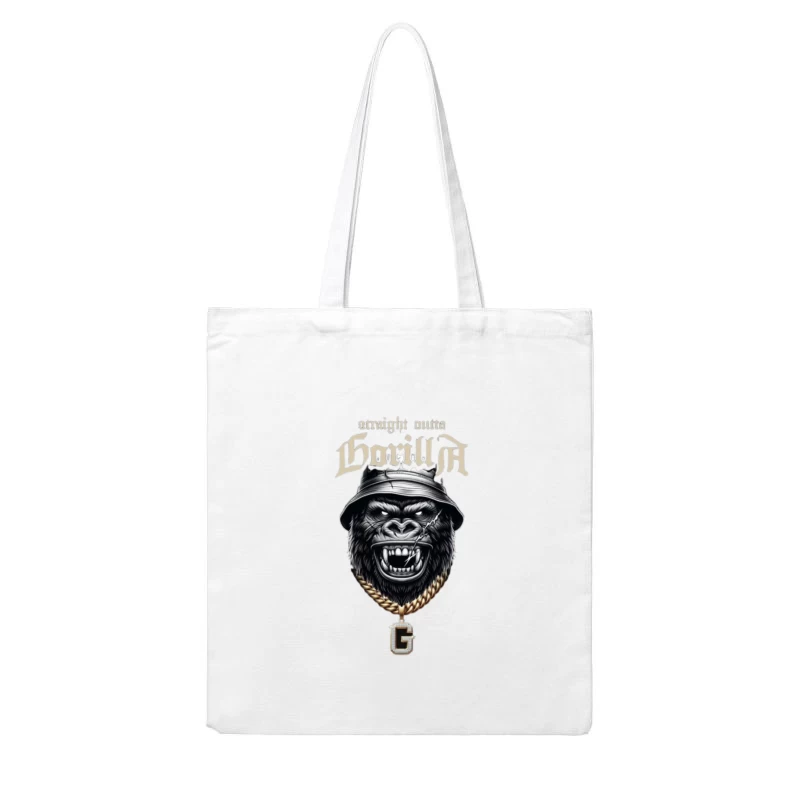 Aggressive Gorilla in Bucket Hat with Gold Chain Street Art Design Cotton Tote Bag