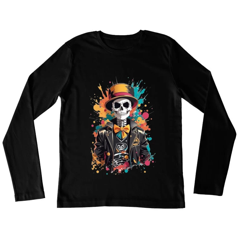 Colorful Skeleton in a Top Hat Female Long Sleeve T-Shirt
