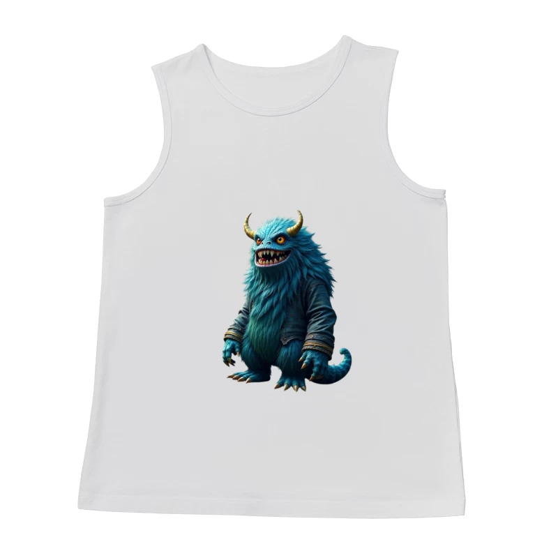 Furry Blue Monster in Denim Jacket with Golden Horns Male Tank Top