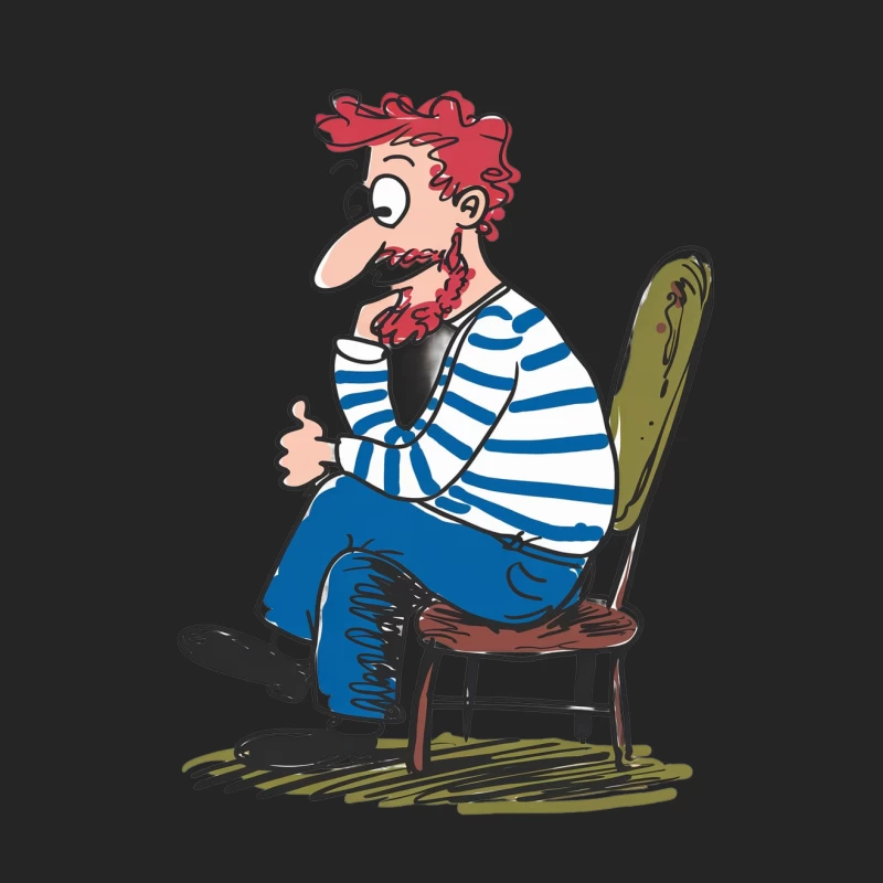Cartoon Sailor with Red Hair Sitting on Chair Male Pullover Sweatshirt