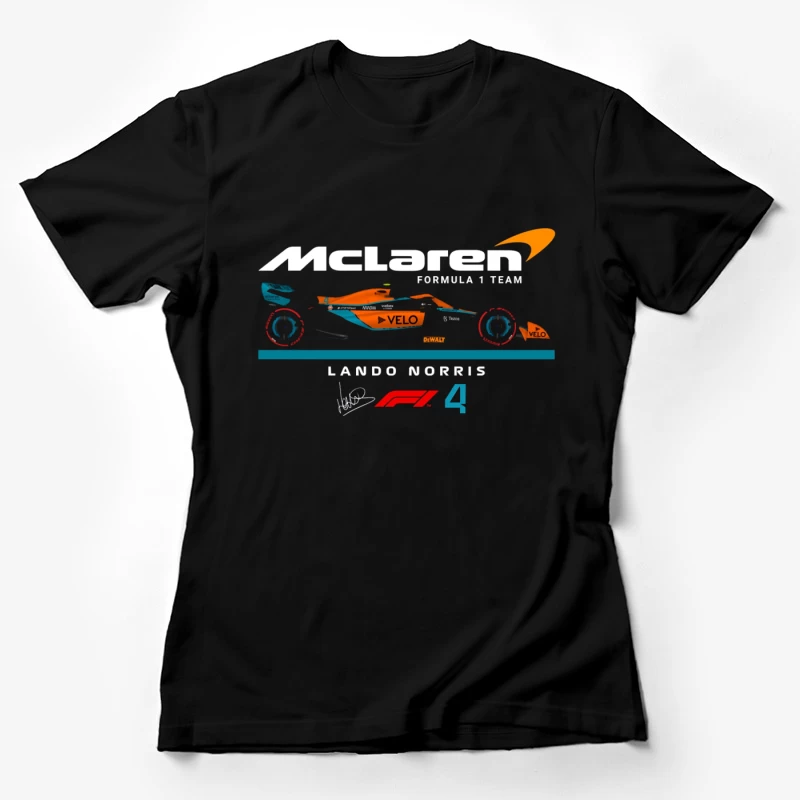 McLaren Formula 1 Racing Car #4 with Gulf-Inspired Livery Female T-Shirt