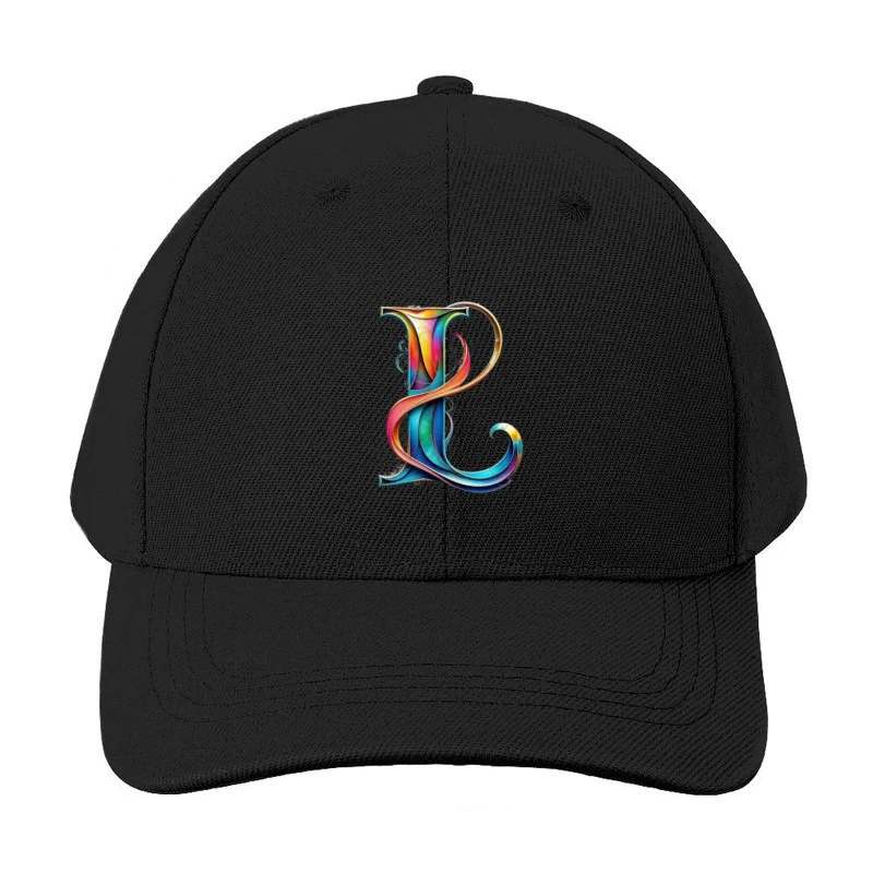 Ornate Rainbow Letter P with Decorative Swirls Baseball Cap