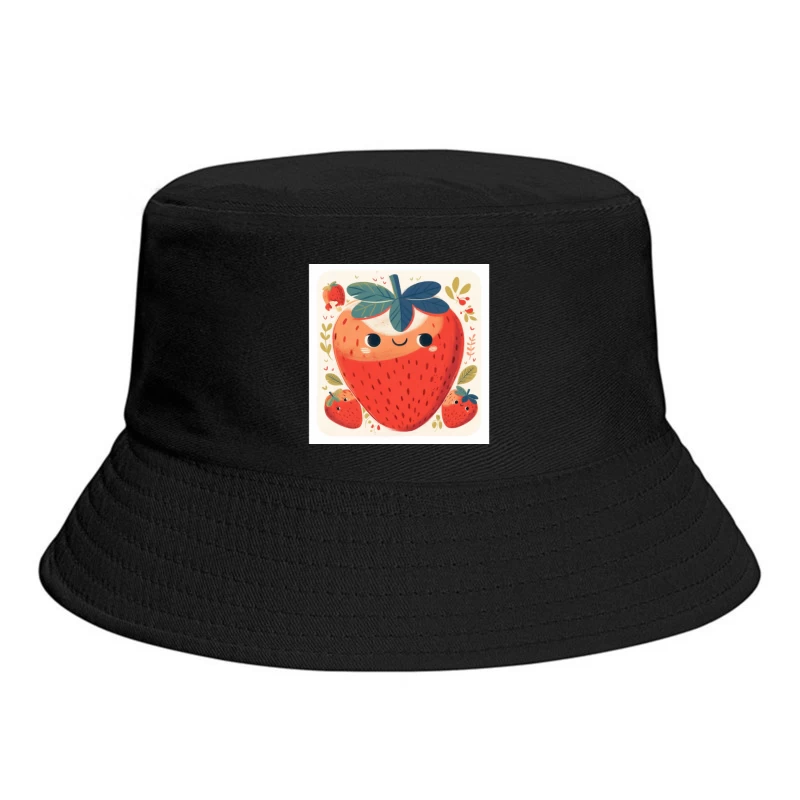 Adorable Kawaii Strawberry Family Illustration Bucket Hat