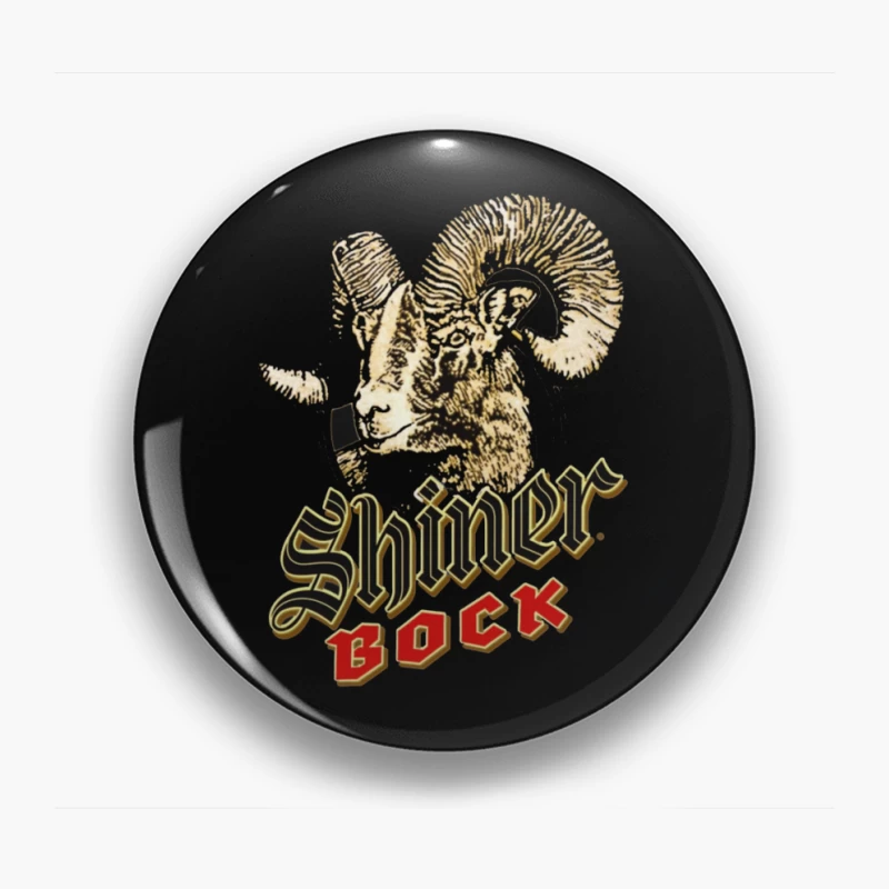 Vintage Shiner Bock Beer Logo with Golden Ram Head Design Pin