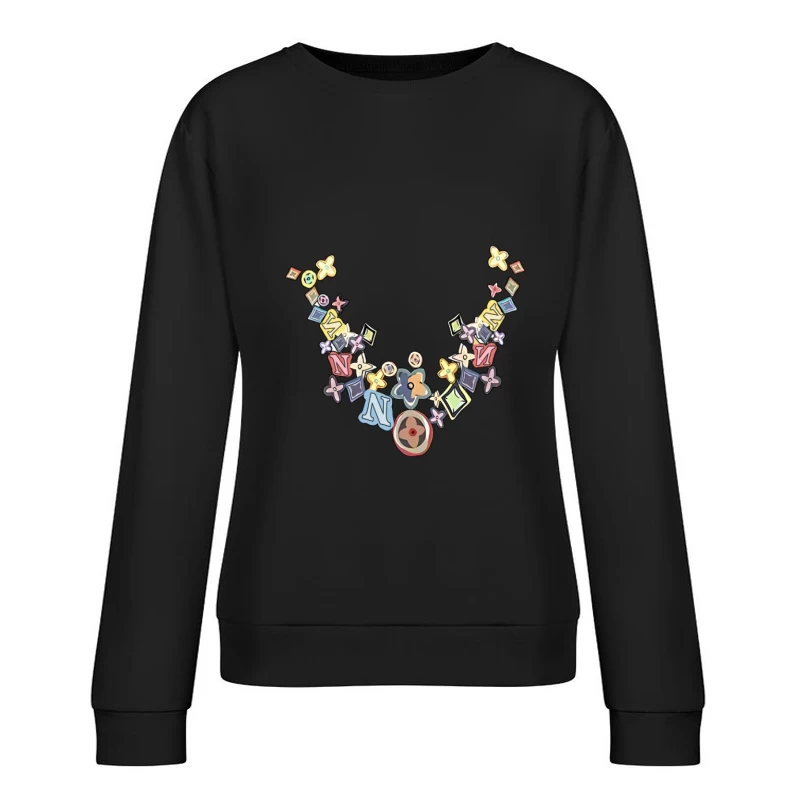Bunte grafische Halskette Damen Pullover Sweatshirt