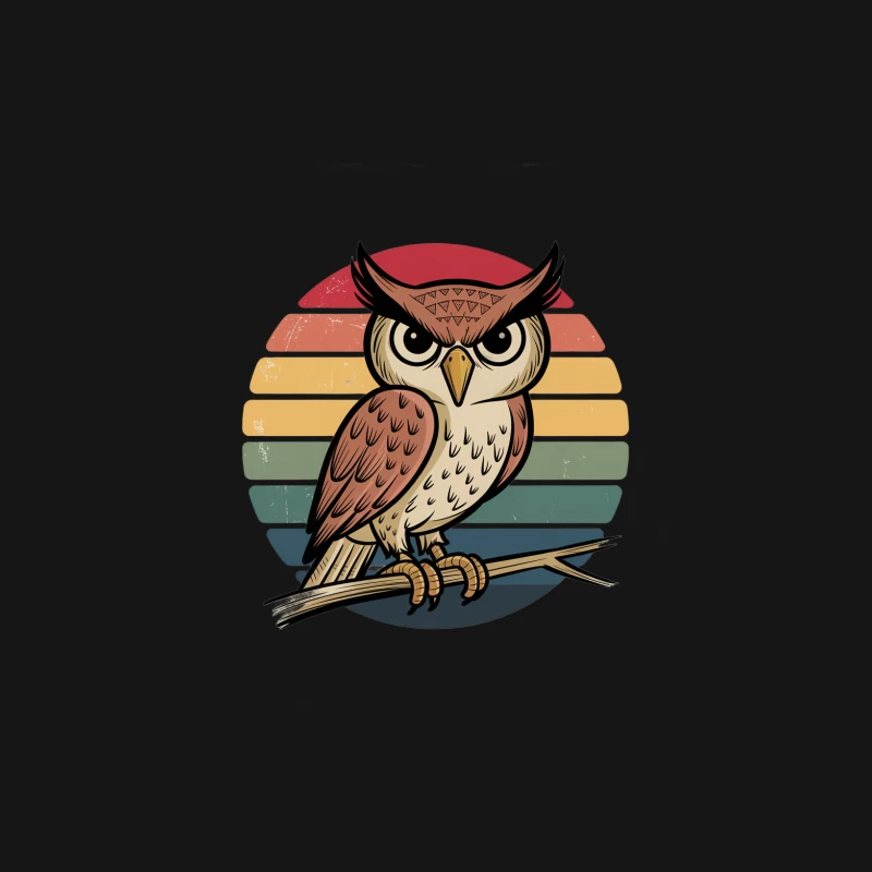 Retro Sunset Owl: Vintage Illustration of Perched Bird of Prey Male Long Sleeve T-Shirt