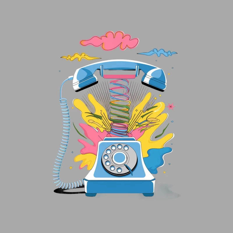 Colorful Retro Telephone with Artistic Pop Art Splashes Male Pullover Hoodie