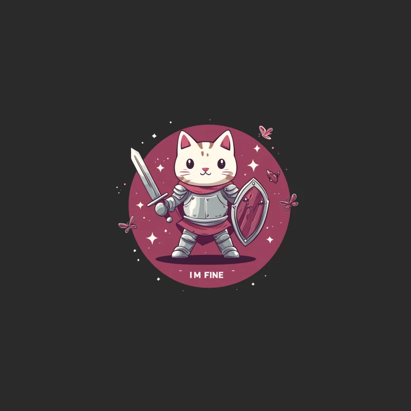 Cute Armored Cat Knight with Sword and Shield on Pink Background Baseball Cap