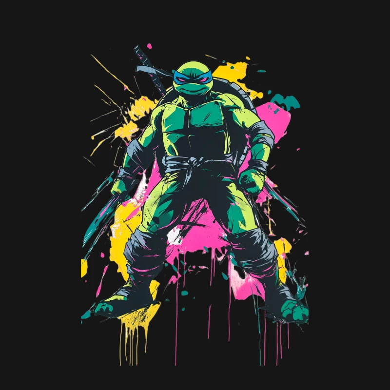 Vibrant Ninja Turtle Action in Graffiti-Inspired Pop Art Style Female T-Shirt