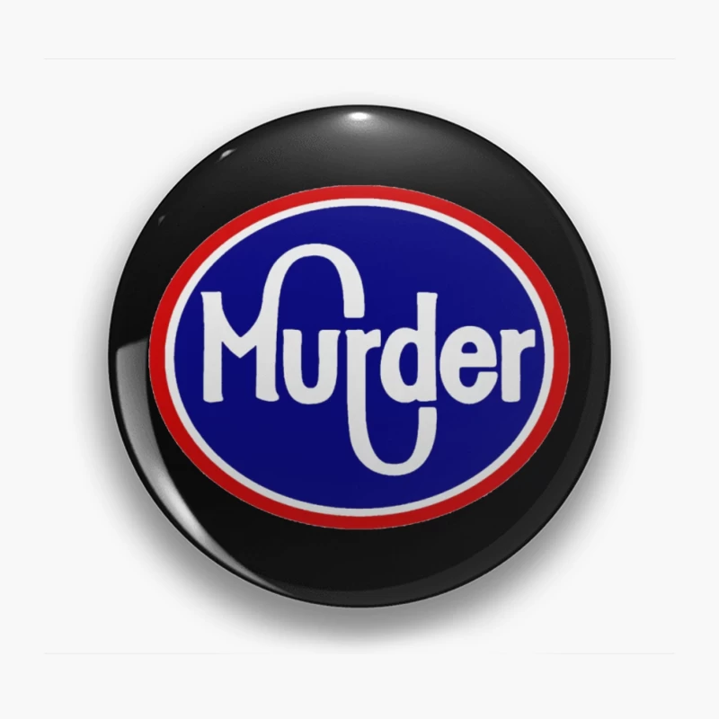 Vintage-Style Murder Text Logo in Blue and Red Pin