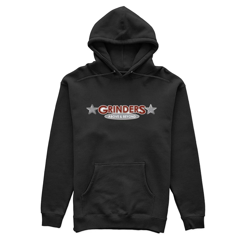 Grinders Restaurant Logo with Metallic Stars and Red Text Female Pullover Hoodie