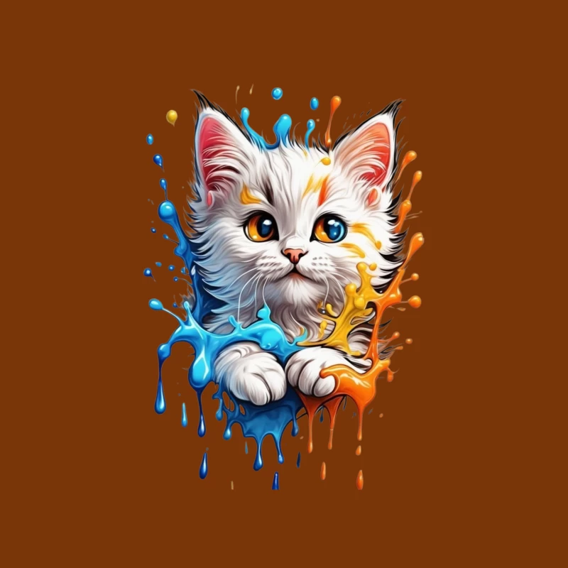 Cute Colorful Cat Illustration Throw Pillow